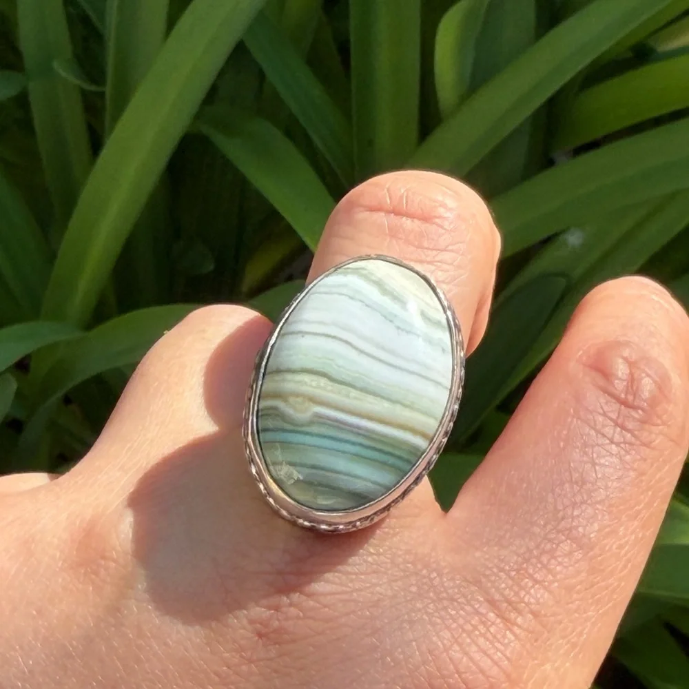 Size 8 925 silver plated imperial jasper ring‎ 0483